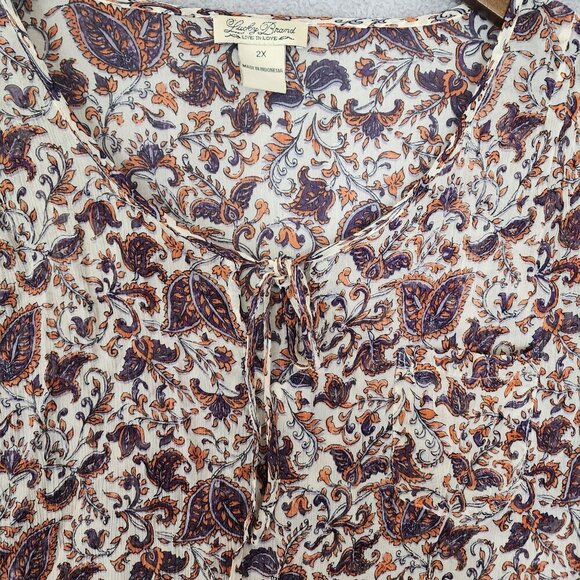 Lucky Brand Sheer Womens Paisley Print Blouse 2X V-Neck Long Sleeve Rayon Top - Picture 7 of 9